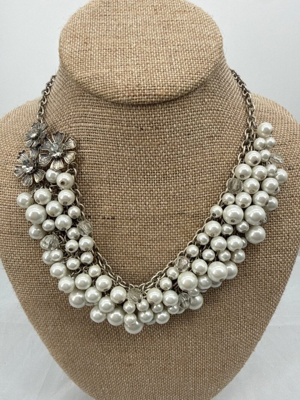 Faux Pearl Flower Statement Bib Necklace Vintage Coquette Chunky Choker